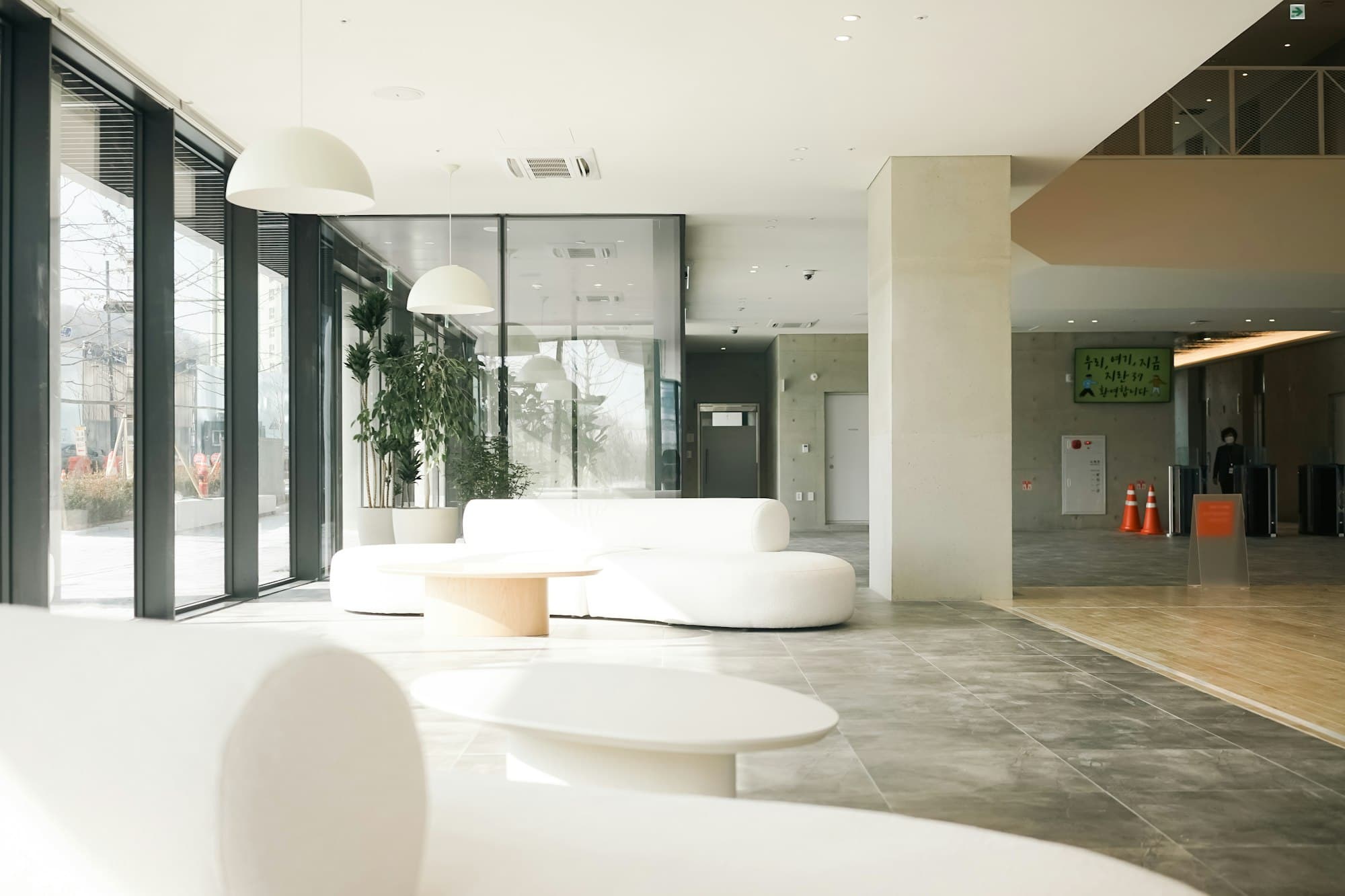 Bright reception lobby of an office building