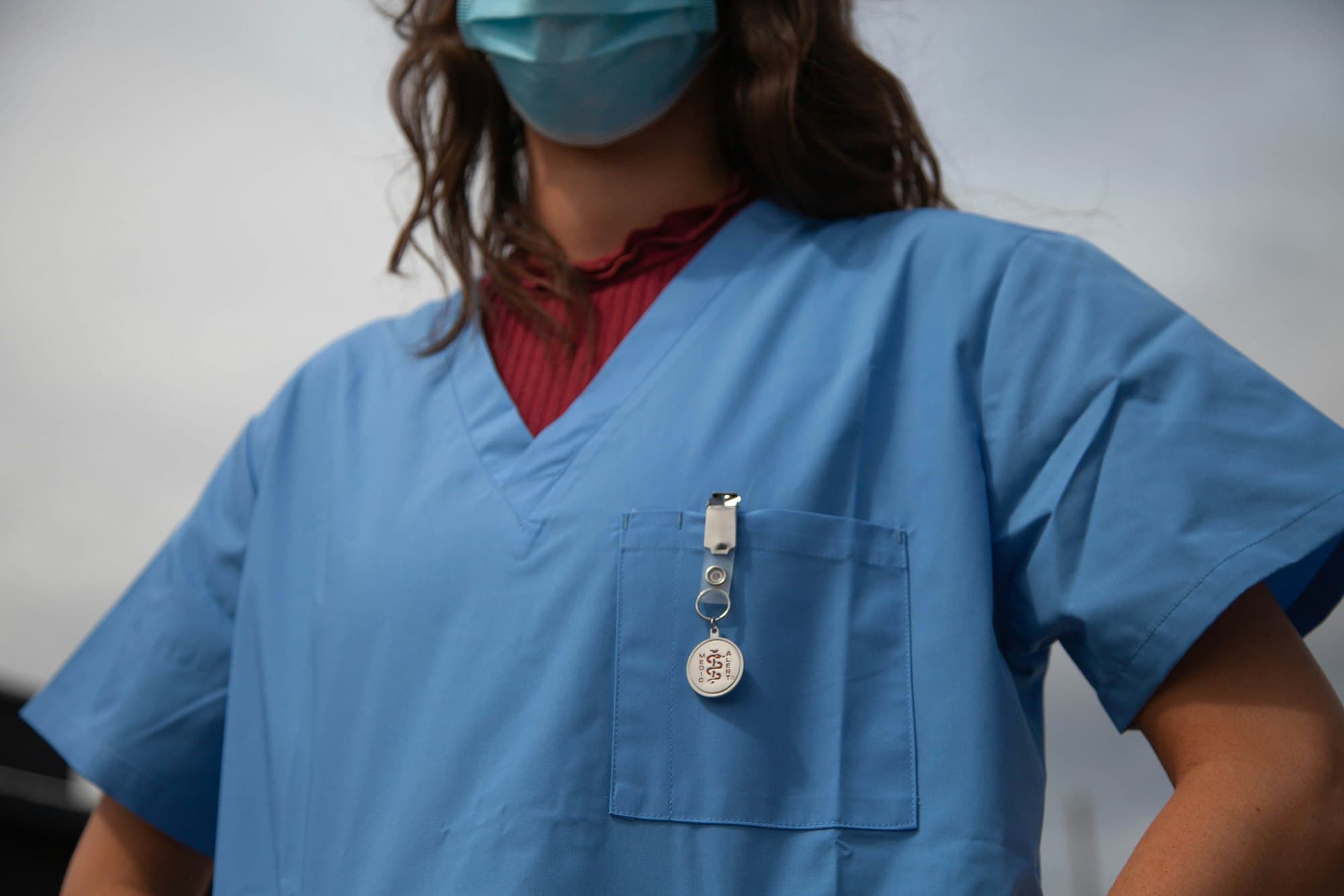 Hospital staff member wearing an ID badge